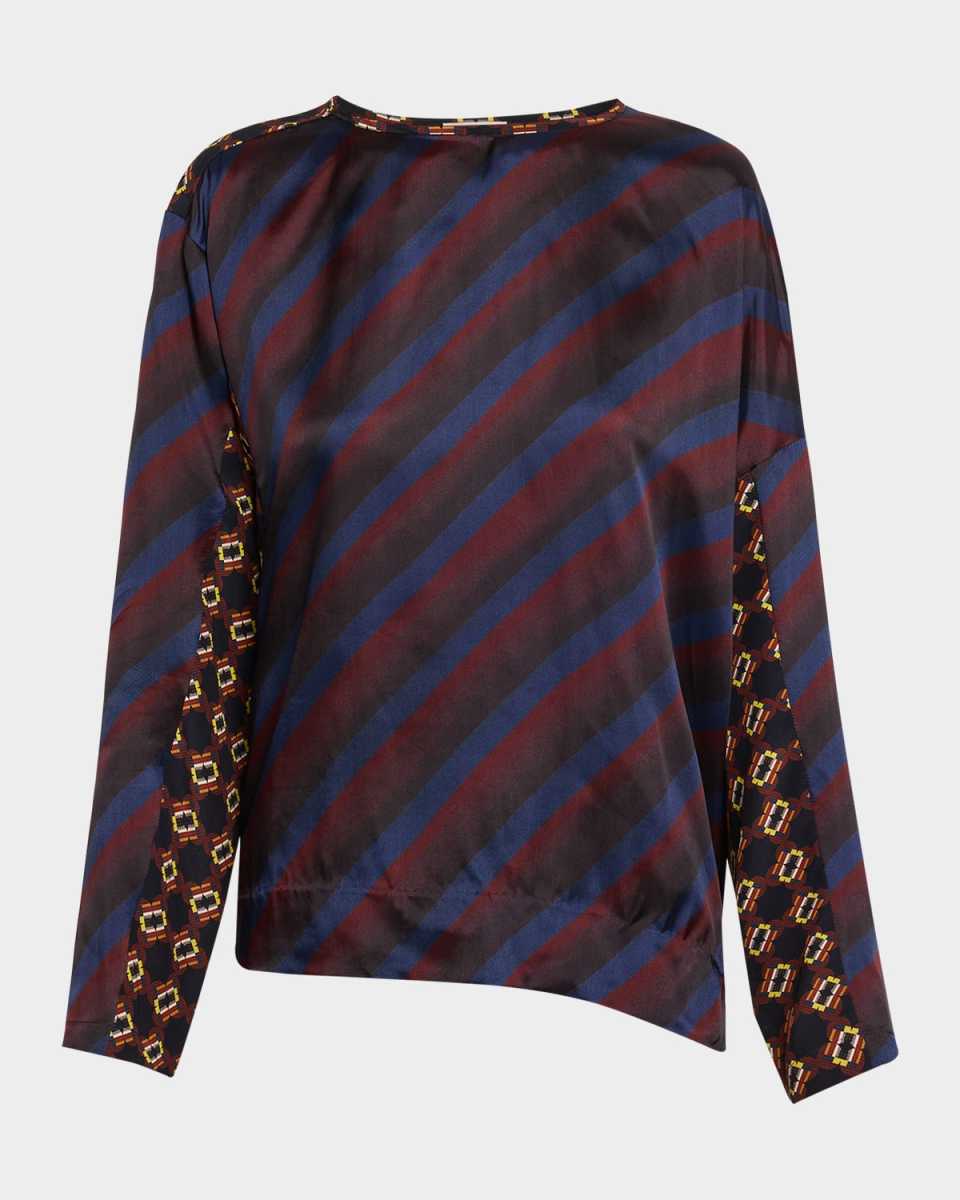Caias Multi-Print Silk Long-Sleeve Shirt